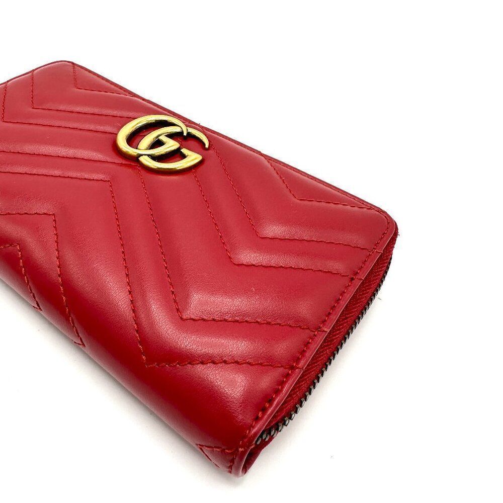 Gucci Red Chevron GG Marmont XL Zippy Long Wallet - Picture 5 of 8